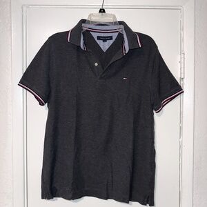 Mens Tommy Hilfiger Button Polo Shirt Medium Charcoal Grey Heather